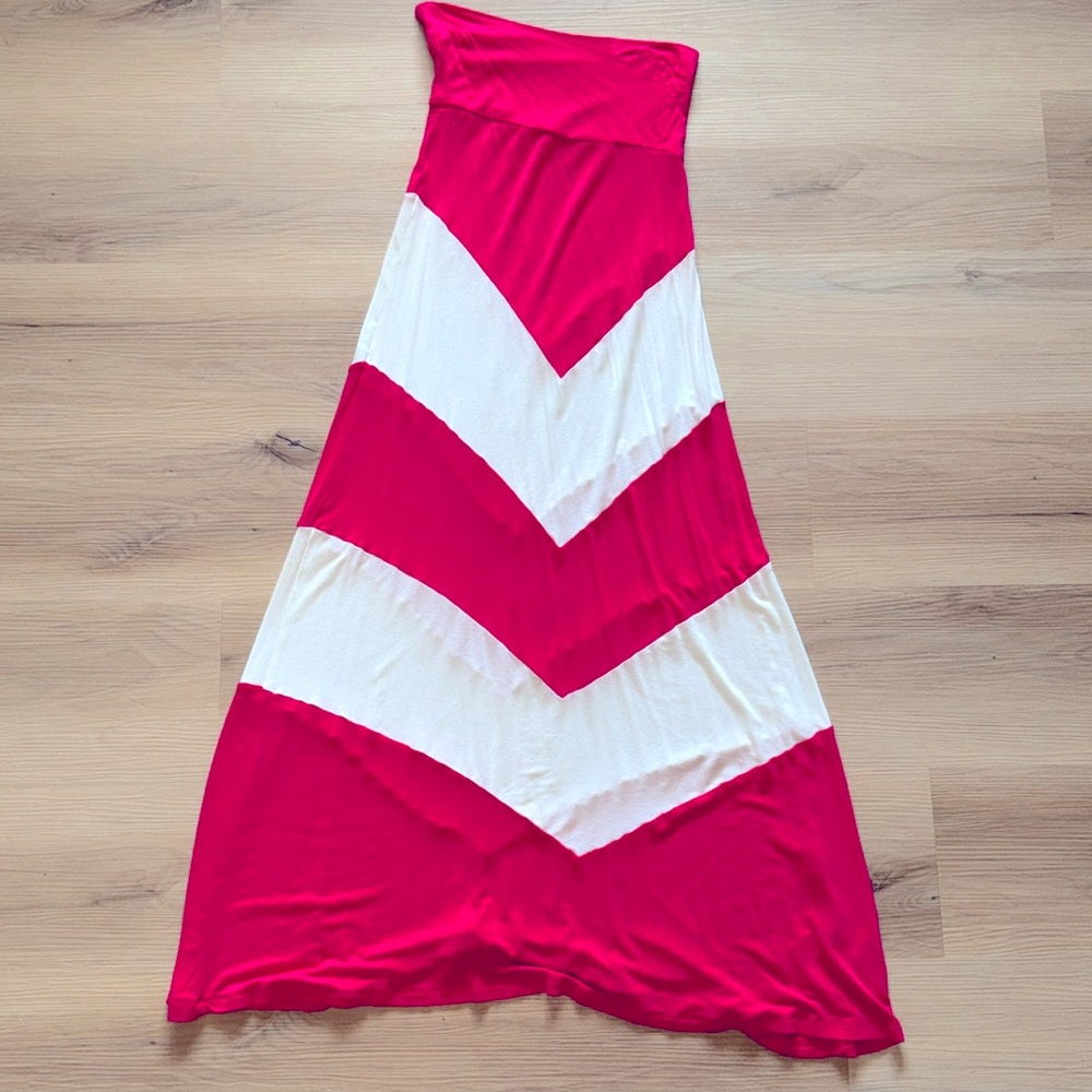 Hot Pink and Whote Maxi Skirt high waist Small Chevron